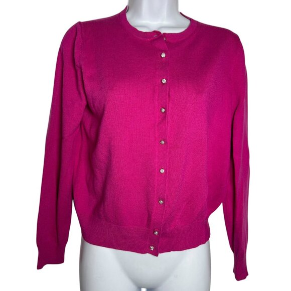 Ann Taylor Women’s Hot Pink Rhinestone Button Cardigan Size Medium P MP - Picture 8 of 8